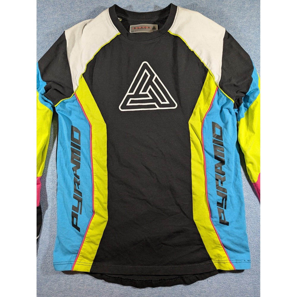 Black Pyramid Shirt Mens Small Multicolor Long Sleeve Spell Out Triangle Logo
